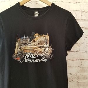 Roly Black Honfleur Normandie France Graphic Short Sleeve Crew Neck Tee Small